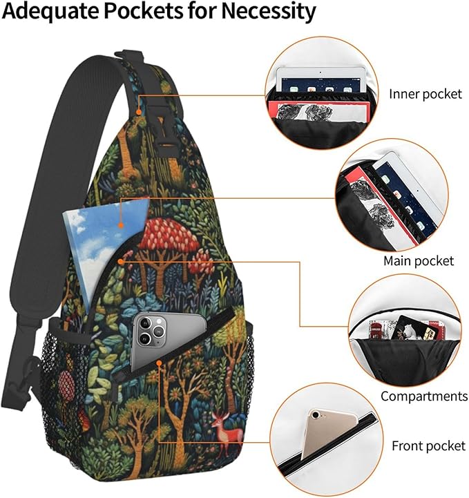 Botanical Mushroom Sling Backpack Crossbody Bag Casual Chest Bags Travel Hiking Daypack Shoulder Bag for Women Men