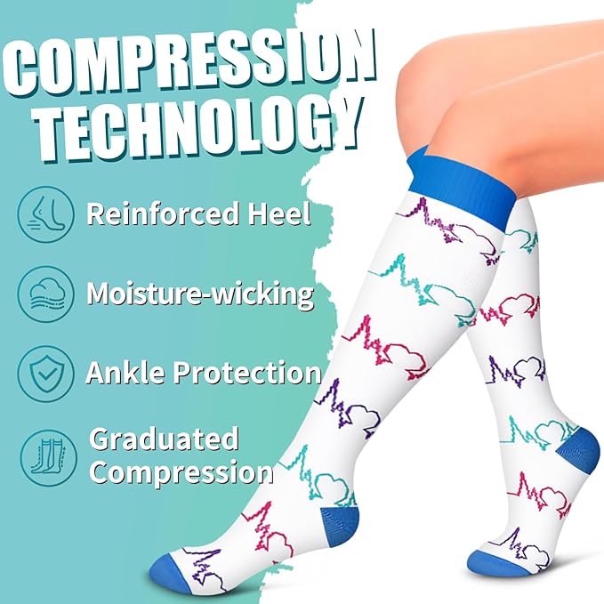 Laite Hebe Compression Socks for Women & Men Circulation(6 pairs)-Graduated Supports Socks for Running, Athletic Sports
