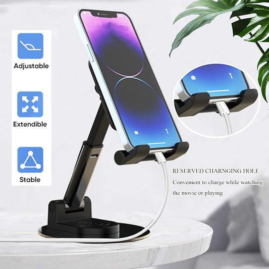 Rotatable Cell Phone Stand for Desk, Height Angle Adjustable Phone Holder Portable Phone Stand Compatible for Most Smartphones iPhone 14, Pro, Pro Max, 13 12 X XS