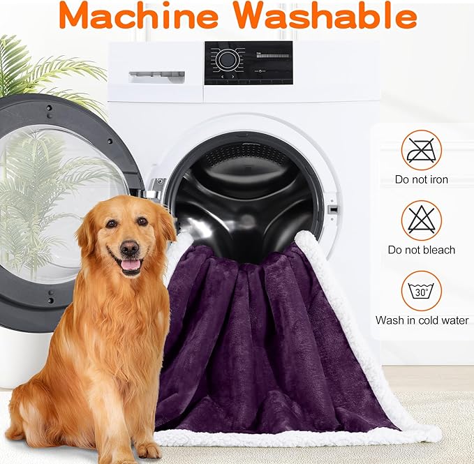 Smiry Waterproof Blanket Throw for Large Dogs, Soft Reversible Dog Blanket for Sofa Couch Bed, Washable Leakproof Sherpa Fleece Furniture Couch Protector(60"x80", Dark Purple/White)
