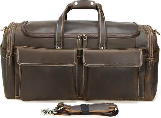 Polare 26" Full Grain Cowhide Leather Large Duffle Weekender Overnight Travel Duffel Bag For Men 62L