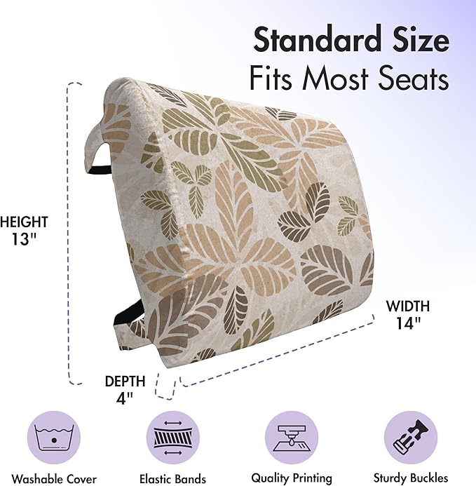 Ambesonne Leaf Lumbar Back Support Pillow, Floral Abstract Pattern Leaf Silhouettes in Retro Colors Gardening Plants, High Density Foam for Office Chairs Car Seats, 14" x 13", Army Green Tan Brown
