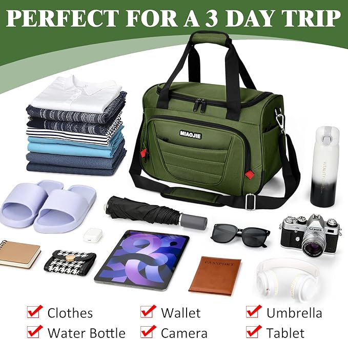 Underseat Carry On luggage Bag Airplanes Personal Item Bags, Gym Bag for Men Weekender Overnight Travel Tote Bag Shoulder Small Softside Carry on Luggage Travel Duffel Bags For Men,16 IN Green