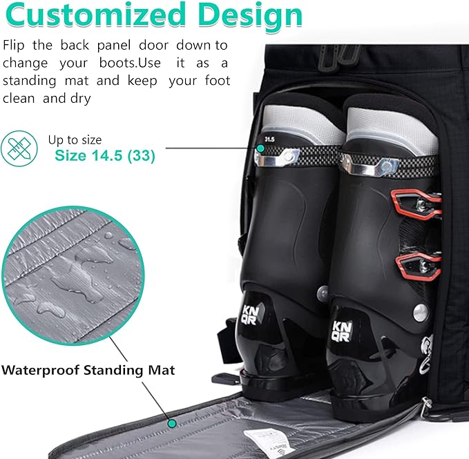 Ski Boot Bag, 55L/70L Waterproof Ski and Snowboard Boots Travel Backpack for Skis, Snowboard, Ski Helmet, Goggles, Gloves & Accessories