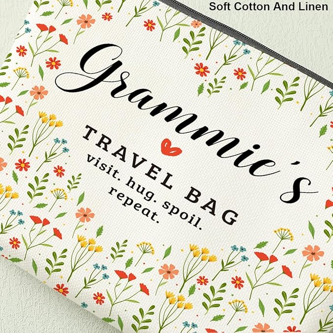 Grammie's Travel Bag Mothers Day Makeup Bag Grandma Gifts Grandma Birthday Gifts Funny Coloful Floral Cosmetic Bag for Women Nana Gigi Mimi Nanny Granny Mom Chirstmas Appreciation Retirement Gifts