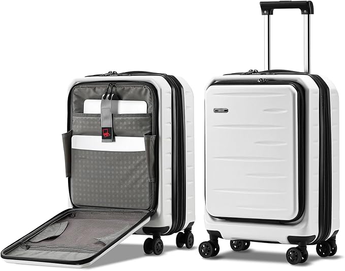 Expandable Carry On Luggage Airline Approved, 20 Inch Lightweight ABS+PC Hard Shell Suitcases with Front Pocket, Spinner Wheels, TSA Lock (White, 1PC)
