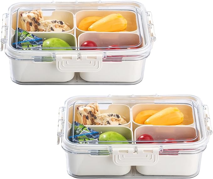 Divided Serving Tray with Lid-Snackle Box Charcuterie Container for Portable Snack Platters-Clear Organizer for Candy, lunch bento box,Perfect for Party,Travel(4 Compartments*2)