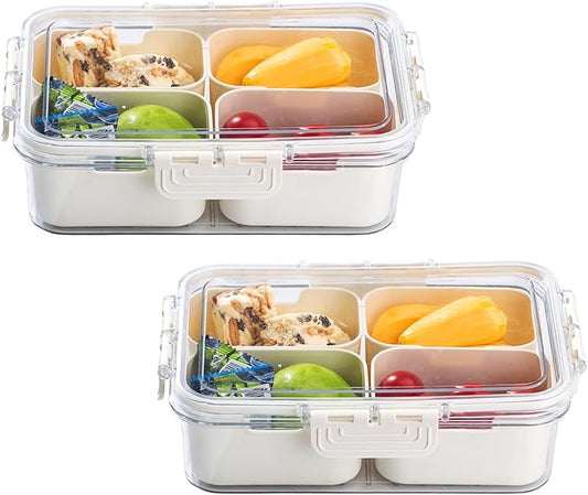 Divided Serving Tray with Lid-Snackle Box Charcuterie Container for Portable Snack Platters-Clear Organizer for Candy, lunch bento box,Perfect for Party,Travel(4 Compartments*2)