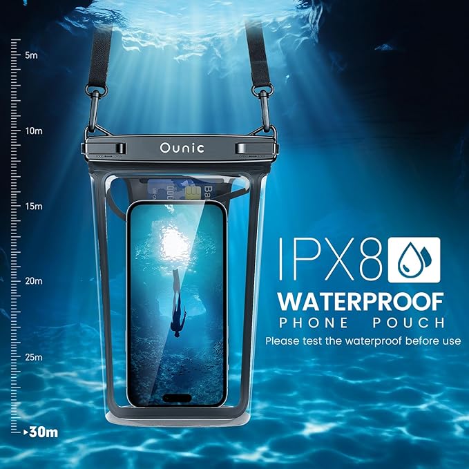 Large Waterproof Phone Pouch, Floating Waterproof Pouch for iPhone 16 15 14 13 12 Pro Max Galaxy S25 S24 S23, Adjustable Lanyard, IPX8 Waterproof Bag for Beach Cruise Swimming Rafting Boating
