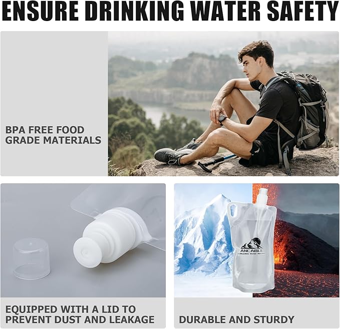 33oz Collapsible Water Bottles, 3-Pack Reusable Travel Foldable Water Bottles for Hiking Camping Running Bike, BPA-Free Water Bottle