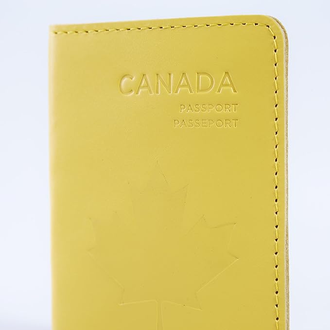 INCARNE Passport Cover - Travel Passport Wallet - Leather Passport Holder for Men Women Family with Card Slots & Note Compartmen - Sleeve Protector - Genuine Leather - Classic Yellow