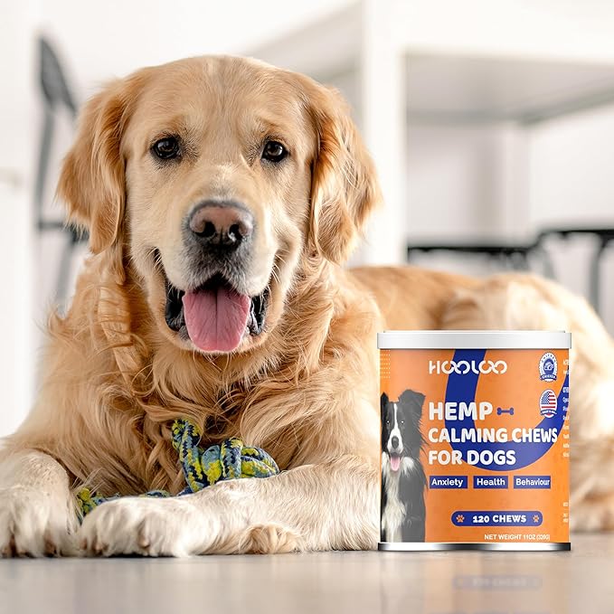 HOOLOO Calming Chews for Dog Anxiety Relief-Natural Puppy Calming Treats Help Manage Stress and Promote Relaxation,Made in USA-120 Chews