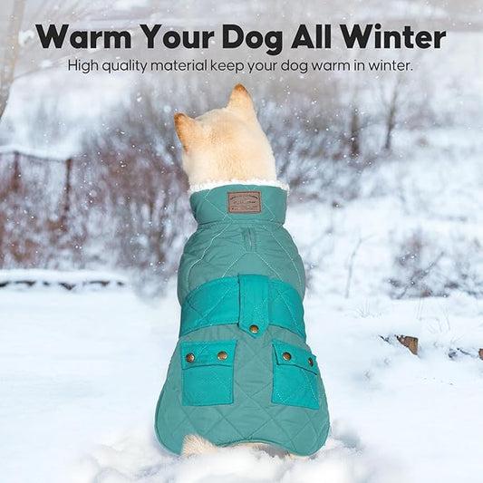 KYEESE Dog Coat Warm Pet Winter Puffer Coat with Leash Hole Windproof Pet Sweater with Waterproof Pets Clothes for Cold Weather Soft Dogs Jacket with Pocket Thick Dog Coats for Medium Dogs