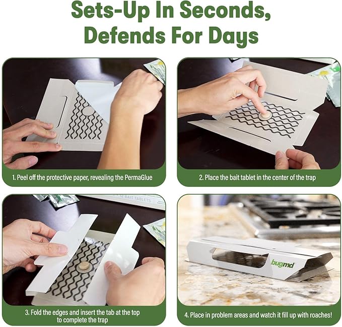 BugMD Indoor Cockroach Killer & Roach Trap - Sticky Insect, Spider, Cricket Control for Home - Glue Traps Pest Defense, 12 Pack Sticky Bug Solution