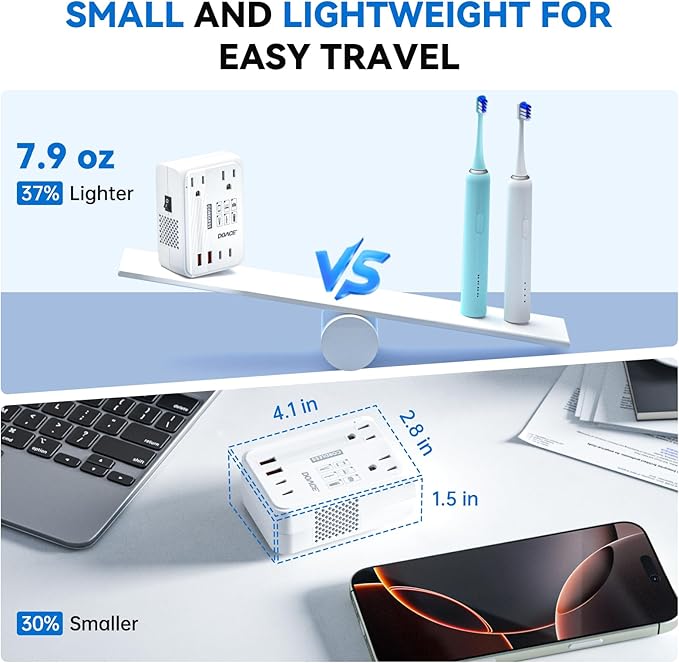 DOACE Voltage Converter US to Europe 350W Convert 220V to 110V for Curling Iron Straightener Shaver, Cordless Converter for European Travel with 2 USB A & 2 USB C Ports Charging