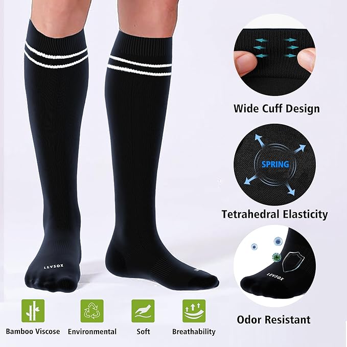 LEVSOX Viscose Made from Bamboo Compression Socks for Pregnant Women 20-30 mmHg Knee High Cute Mens Supports Socks for Travel