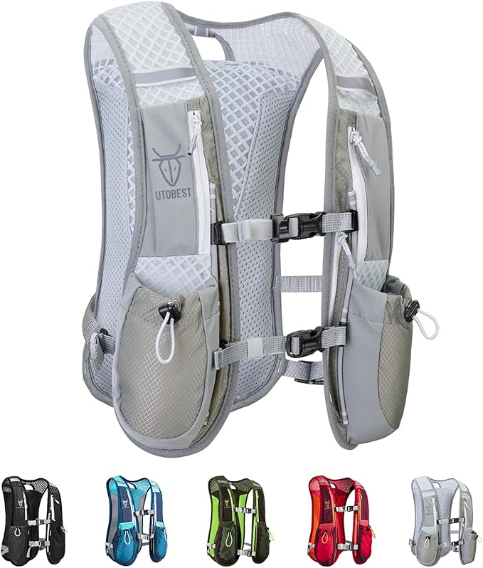 Running Vest, 5L Hydration Vest Lightweight, Breathable and Sweatproof Running Backpack, Adjustable Running Hydration Vest for Trail Running Marathon Race Jogging Cycling