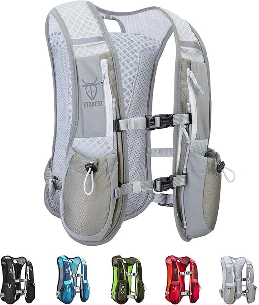 Running Vest, 5L Hydration Vest Lightweight, Breathable and Sweatproof Running Backpack, Adjustable Running Hydration Vest for Trail Running Marathon Race Jogging Cycling