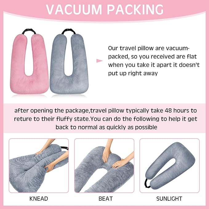 Barydat 2 Pcs Car Travel Pillow for The Back Seat 28 x 18 in Sleeping Reading Pillows for Long Distance Travel Car Cushion for Kids Adults Head and Body Support U Shaped Pad for Travel(Gray, Pink)