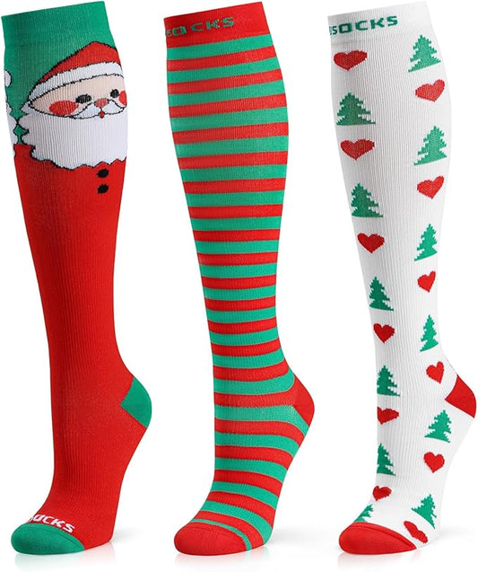 Medical Compression Socks for Women and Men 3 Pairs 20-30 mmHg Knee High Christmas Compression Stockings Circulation Best for Running Athletic Nurses