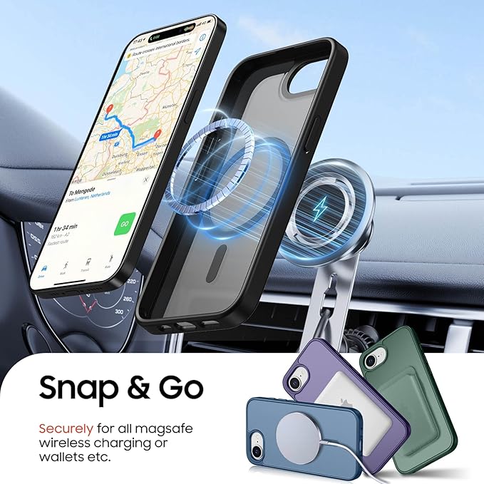 Magnetic for iPhone 16e Case (Compatible with MagSafe) with Detachable Wallet & Card Holder for 3 Cards [RFID Blocking] Military Grade Protective Slim Phone Cover, Black