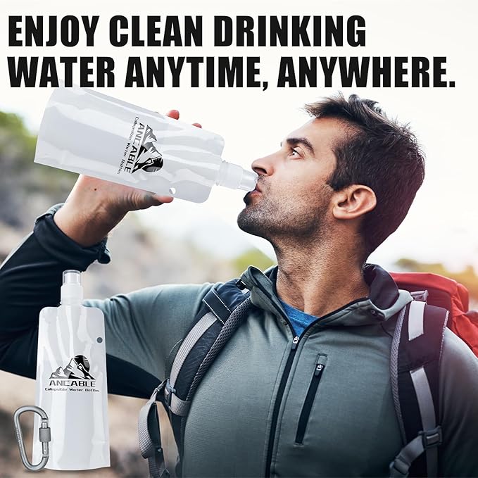 17oz Collapsible Water Bottles, 6-Pack Reusable Travel Foldable Water Bottles for Hiking Camping Running Bike, BPA-Free Water Bottle, White