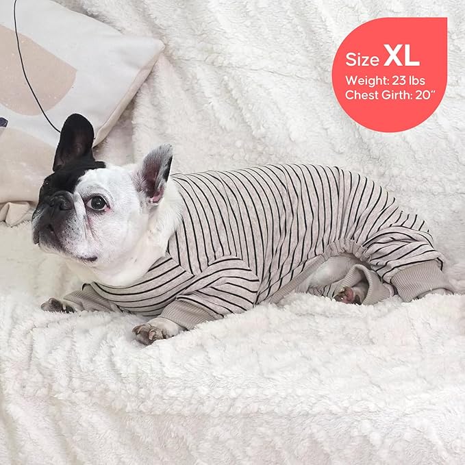 KYEESE Dog Pajamas Striped Pet Jumpsuit Soft Doggie Jammies Lightweight Onesie 4 Legs PJS Stretchable Dog Pajamas Breathable Costumes Comfortable Sleepwear for Small Dogs,Ivory Brown Striped, X-Large