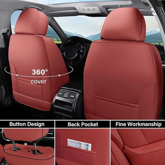 Coverado Universal Seat Covers Front, 2-Pack Universal Seat Covers for Cars, Waterproof Nappa Leather Car Seat Covers with Head Pillow, Auto Protectors Fit for Most Sedans SUV Pick-up Truck-Red