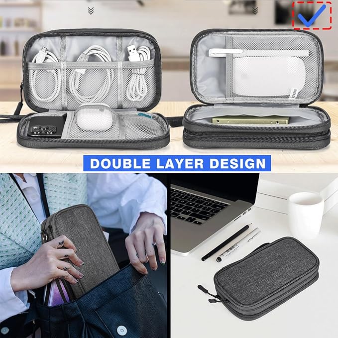 Travel Cord Organizer Electronics Organizer Travel Case, Travel Cable Organizer Bag Waterproof Portable Accessories Case for Cable, Charger, Phone, Power Bank, Earphone (Dark Gray, Large)
