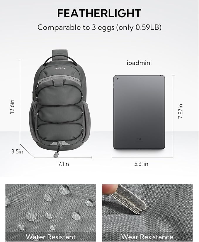 WATERFLY Small Crossbody Sling Bag: RFID Blocking Anti Theft Sling Backpack Chest Bag Travel Hiking Daypack Man Woman