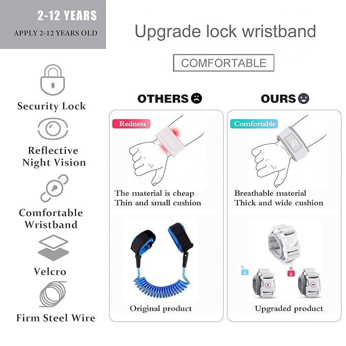 Toddler Harness Walking Leash- Child Anti Lost Wrist Link - Child Safety Harness - Upgrade with Reflective(6.5ft) - for Boys and Girls,Not Easy to Open Without Key (Cool Black)