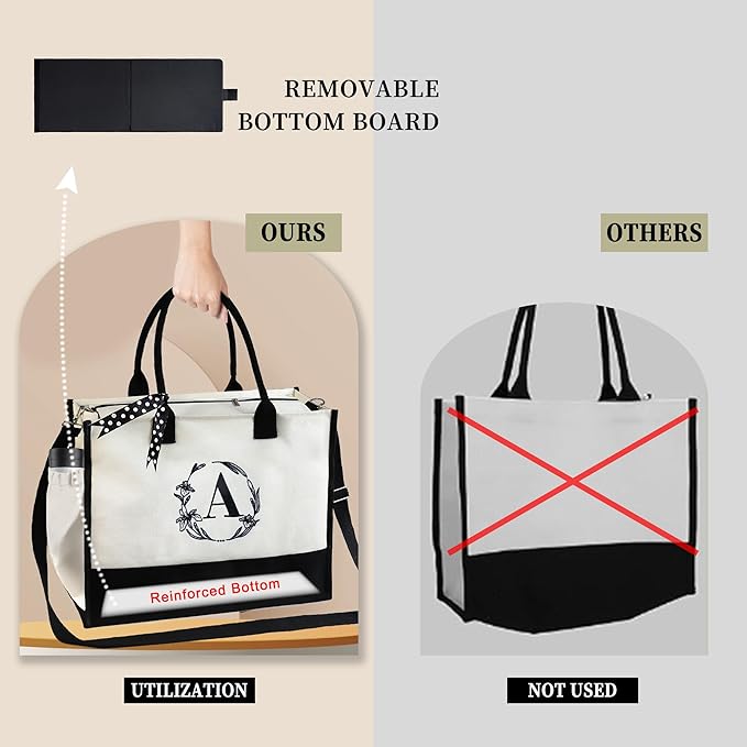 BeeGreen Embroidery Monogram Initial Tote Bag for Women Teacher Mom Friend Personalized Gift for Birthday Beach Work Wedding