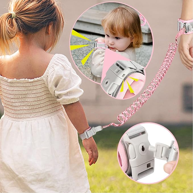Accmor Toddler Harness Leash, Reflective Kids Leashes with Anti Lost Wrist Link, 3 in 1 Child Harnesses with Key Lock Design for Girls, Baby Walking Wristband Rope Protection Belt Tether.