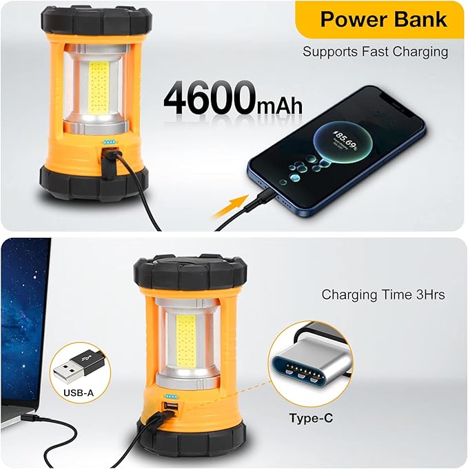 CT CAPETRONIX Camping Lantern, 3200LM Bright Camping Light, 4600mAh Rechargeable LED Lantern for Power Outages, 5 Light Modes Camping Lamp for Fishing/Hurricane/Emergency, Camping Must Haves