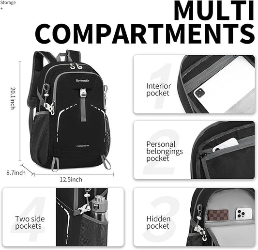 35L Lightweight Packable Backpack – Durable Foldable Daypack for Travel, Hiking, and Gym (Black)