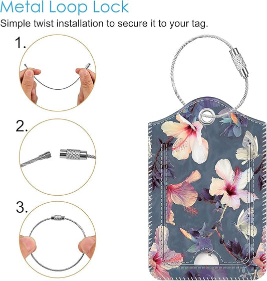 Fintie Luggage Tags, Privacy Cover ID Label with Stainless Steel Loop and Address Card for Travel Bag Suitcase - Blooming Hibiscus (2 Piece)