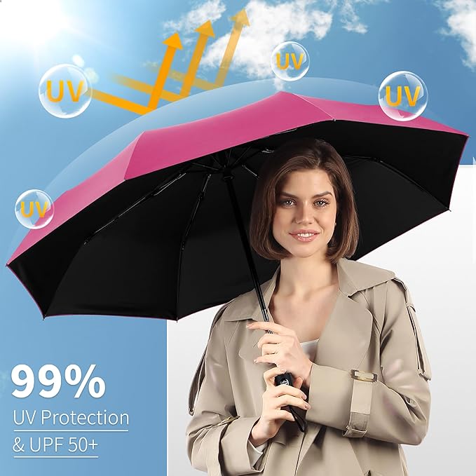 Seniny Windproof Travel Umbrella, Automatic Umbrellas for Rain, Portable & Compact Umbrellas for Backpack, Strong UV for Protection, Folding Small Sun Umbrella for Car, Walking