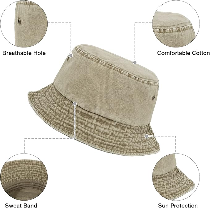 Washed Cotton Bucket Hats Packable Summer Outdoor Cap Travel Beach Sun Hat Plain Colors for Men Women