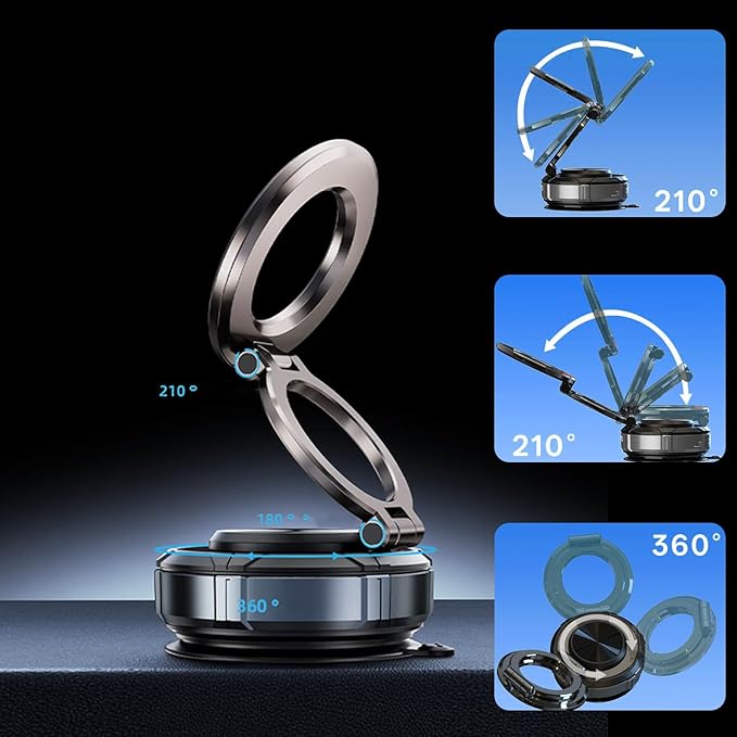 GONSIFACHA Suction Cup Phone Mount 360° Zinc Alloy Phone Stand Vacuum Magnetic Car Holder Compatible with MagSafe Adjustable Car Phone Mount Compatible with iPhone Android and All Smartphoness