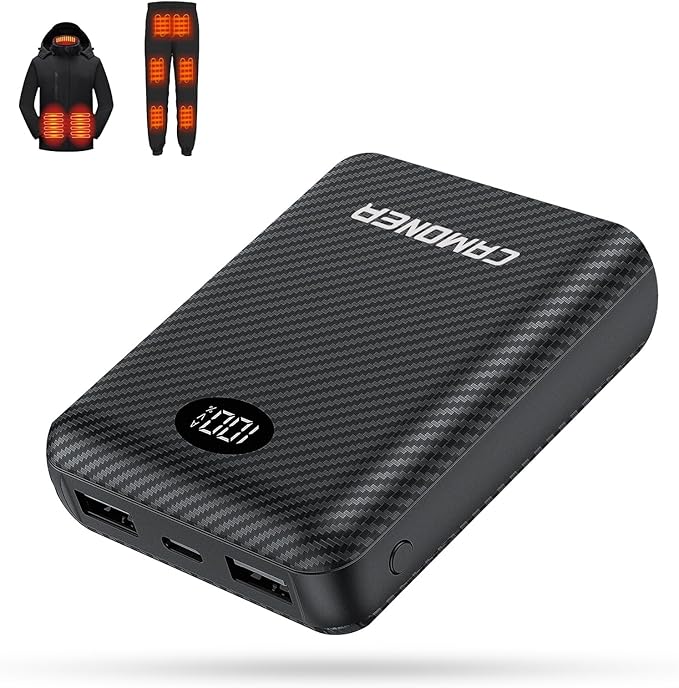 5V 12000mAh Heated Vest Battery Pack, Pocket Size Power Bank with LED Display, Type-C Input, and Dual USB-A Output for Heated Apparel, Vest, Seat, Blanket