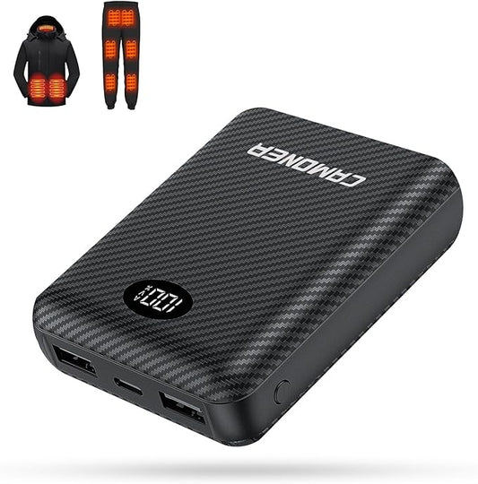 5V 12000mAh Heated Vest Battery Pack, Pocket Size Power Bank with LED Display, Type-C Input, and Dual USB-A Output for Heated Apparel, Vest, Seat, Blanket