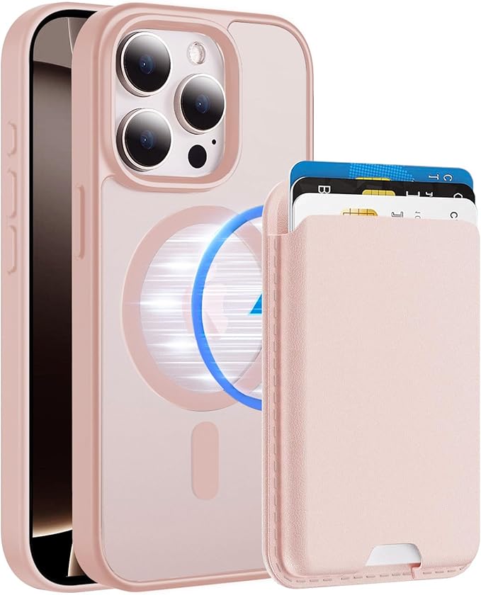Ntwinro Magnetic for iPhone 12 & iPhone 12 Pro Case (Compatible with MagSafe) with Detachable Wallet & Card Holder for 3 Cards [RFID Blocking] Military Grade Protective Slim Phone Cover, Pink