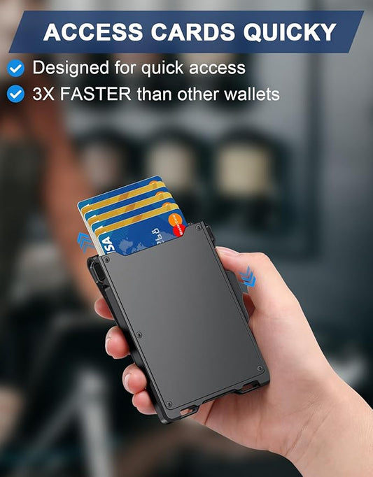 Wallet for Men, Minimalist Slim Mens Wallet with Money Clip, RFID Blocking Smart Pop Up Card Wallet with ID Window, Compact Bifold Wallet, Metal Aluminum Credit Card Holder