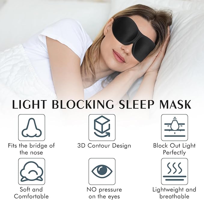 Bonuci 20 Pack Sleep Mask Blackout 3D Eye Mask for Ultralight Sleeping Night Blindfold Eye Covers with Adjustable Strap for Men Women Travel Gift Back and Side Sleeper (Black Bulk)