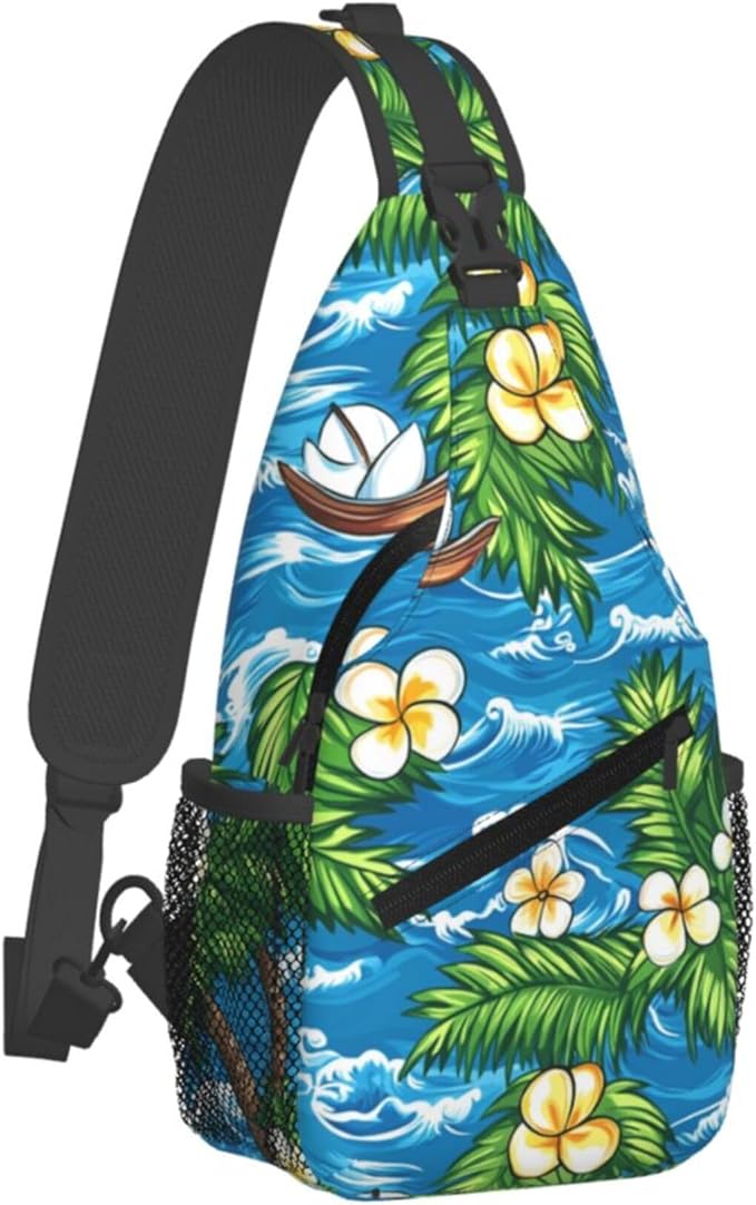 Hawaii Tropical Palm Sling Backpack Crossbody Bag Casual Chest Bags Travel Hiking Daypack Shoulder Bag for Women Men