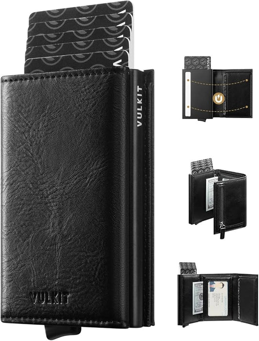 VULKIT Pop up Wallet Minimalist Cash Wallets RFID Blocking Leather Smart Credit Card Holder with Magnetic Closure for Men