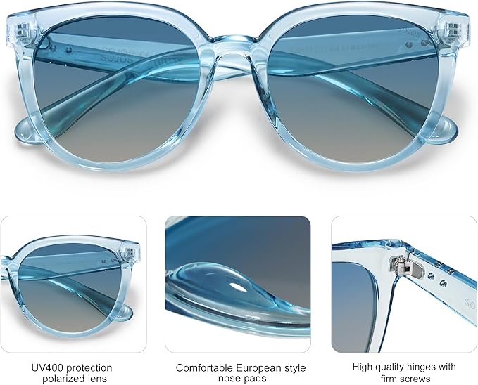 SOJOS Trendy Cat Eye Round Polarized Sunglasses for Women Fashion UV Protection Sunnies Sunglasses SJ2175