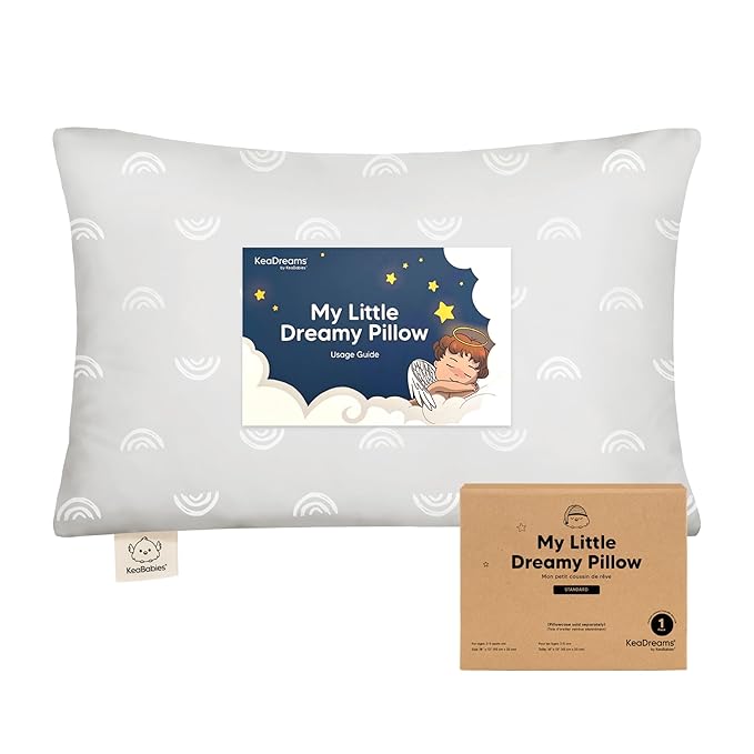 KeaBabies Toddler Pillow 13x18 - Soft Organic Cotton Kids Travel Bed Pillows for Sleeping, School, Nap, Machine Washable, Toddlers 2 to 5, Pillowcase Sold Separately (Gray Rainbow)