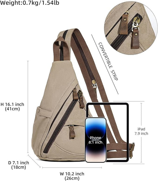 KL928 Canvas Sling Bag - Small Crossbody Backpack Shoulder Casual Daypack Rucksack for Men Women(Large Version)