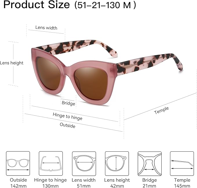 ZENOTTIC Retro Polarized Sunglasses Women - Oversized Cat Eye Trendy Glasses UV Protection - for Beach,Hiking,Party ZS6243